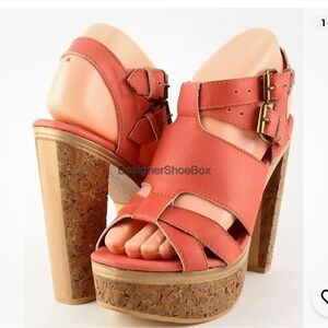 CYNTHIA VINCENT PETRA Tangerine
Leather Designer Cork Platform Sandals size 9